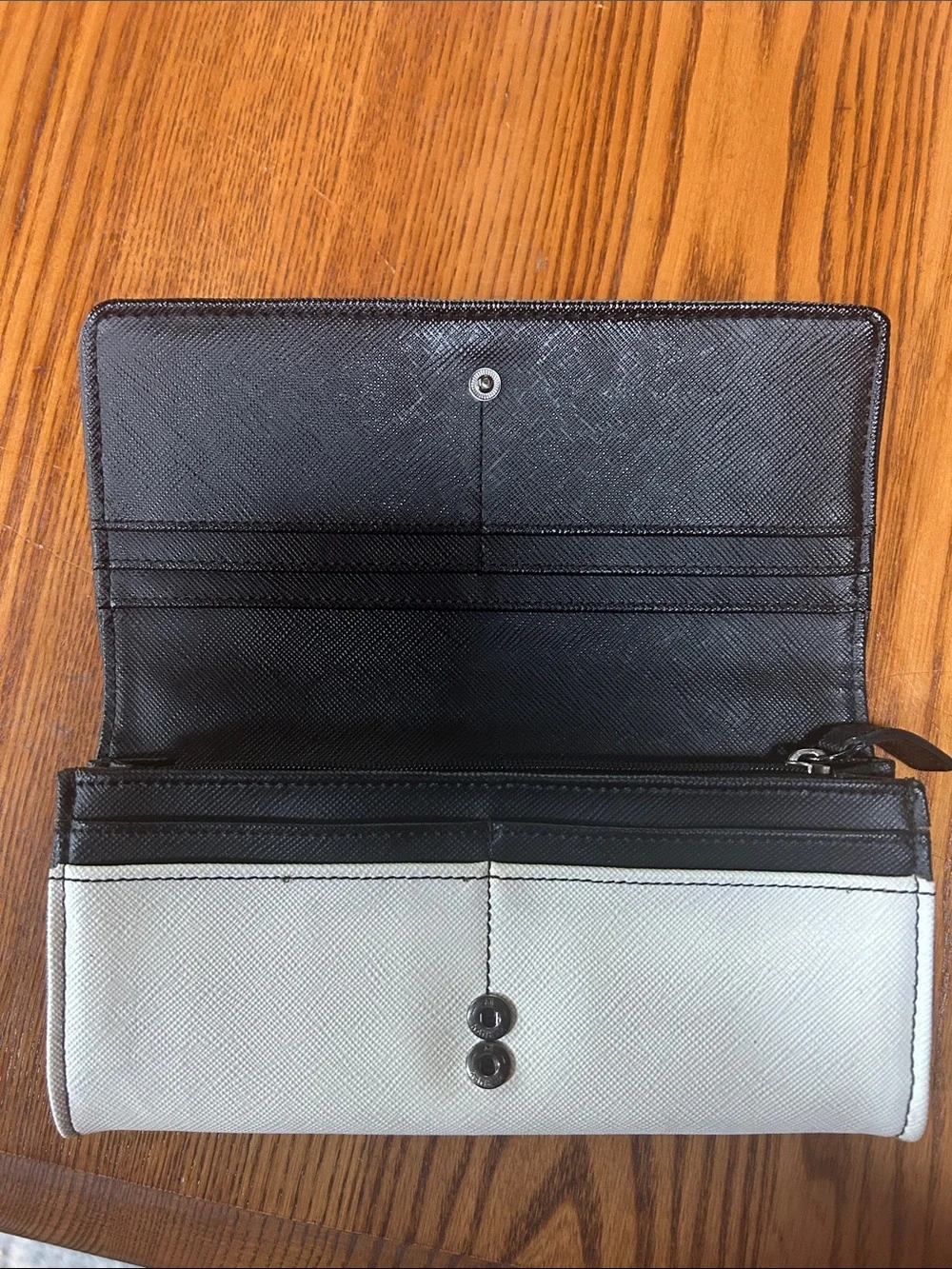 L.A.M.B. Black and White Graphic Wallet with Silver-tone Ribbon Chain
